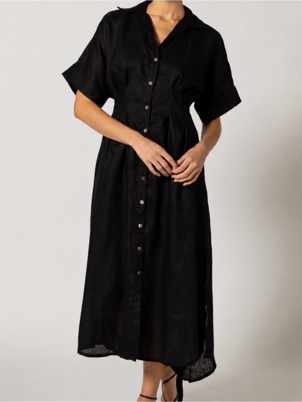 Cleobella Black Linen Gili Midi Shirt Dress| S